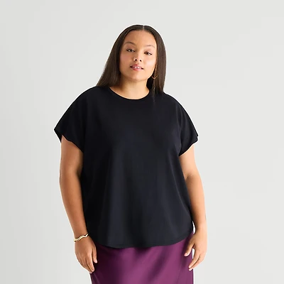 Worthington Plus Womens Crew Neck Short Sleeve Pullover Sweater