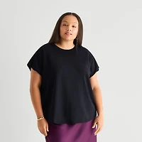 Worthington Plus Womens Crew Neck Short Sleeve Pullover Sweater