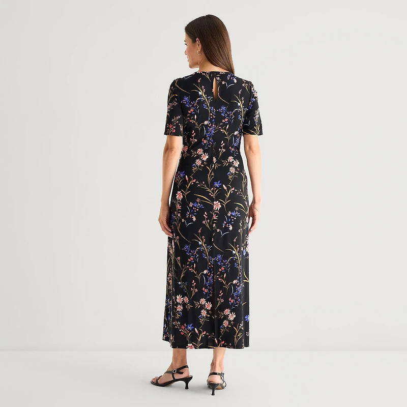 MSK Womens Round Neck Short Sleeve Fitted Maxi Dress