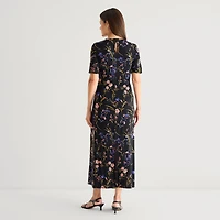 MSK Womens Round Neck Short Sleeve Fitted Maxi Dress
