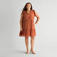 52seven Womens Plus V Neck Sleeveless Shift Dress
