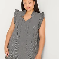 52seven Womens Plus Round Neck Sleeveless Striped Shift Dress
