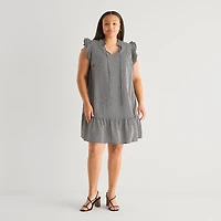 52seven Womens Plus Round Neck Sleeveless Striped Shift Dress