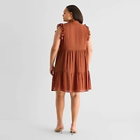 52seven Womens Plus V Neck Sleeveless Shift Dress