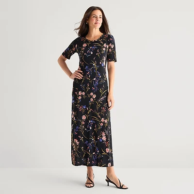 MSK Womens Round Neck Short Sleeve Fitted Maxi Dress