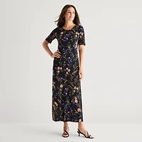 MSK Womens Round Neck Short Sleeve Fitted Maxi Dress
