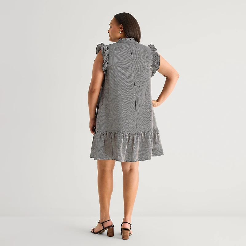 52seven Womens Plus Round Neck Sleeveless Striped Shift Dress