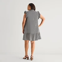 52seven Womens Plus Round Neck Sleeveless Striped Shift Dress