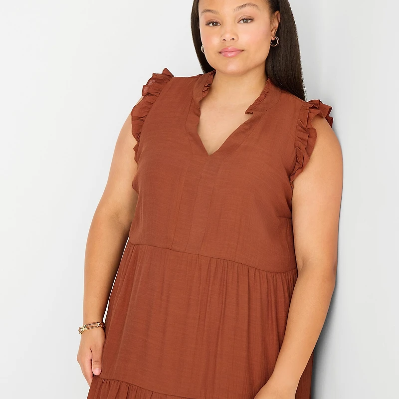 52seven Womens Plus V Neck Sleeveless Shift Dress