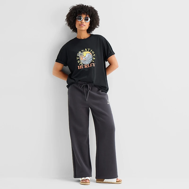 Hurley Womens Juniors Crew Neck Short Sleeve Loose Fit Graphic T-Shirt