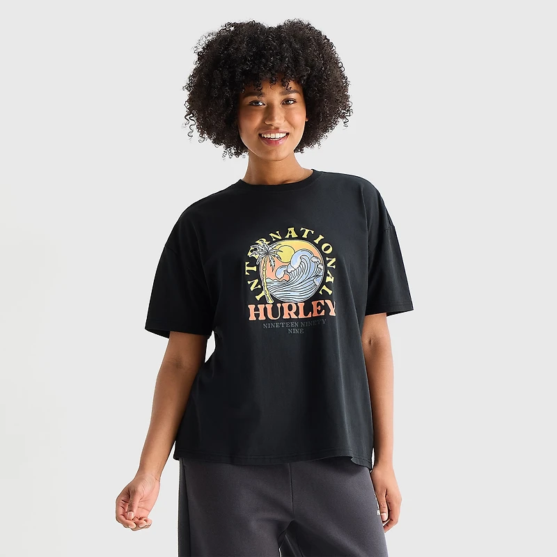 Hurley Womens Juniors Crew Neck Short Sleeve Loose Fit Graphic T-Shirt