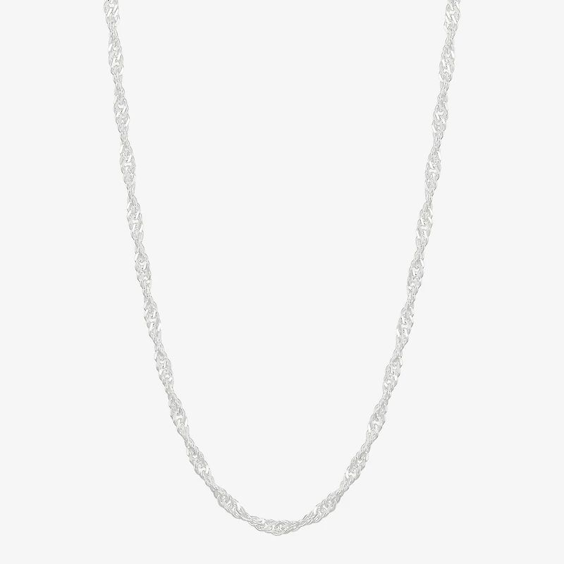 Womens Sterling Silver 24 Inch Singapore Chain Necklace