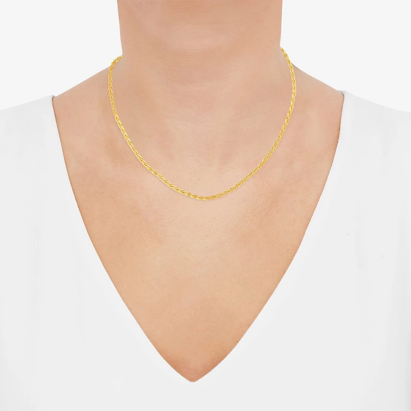 Womens 24K Gold Over Silver 16 Inch Wheat Chain Necklace