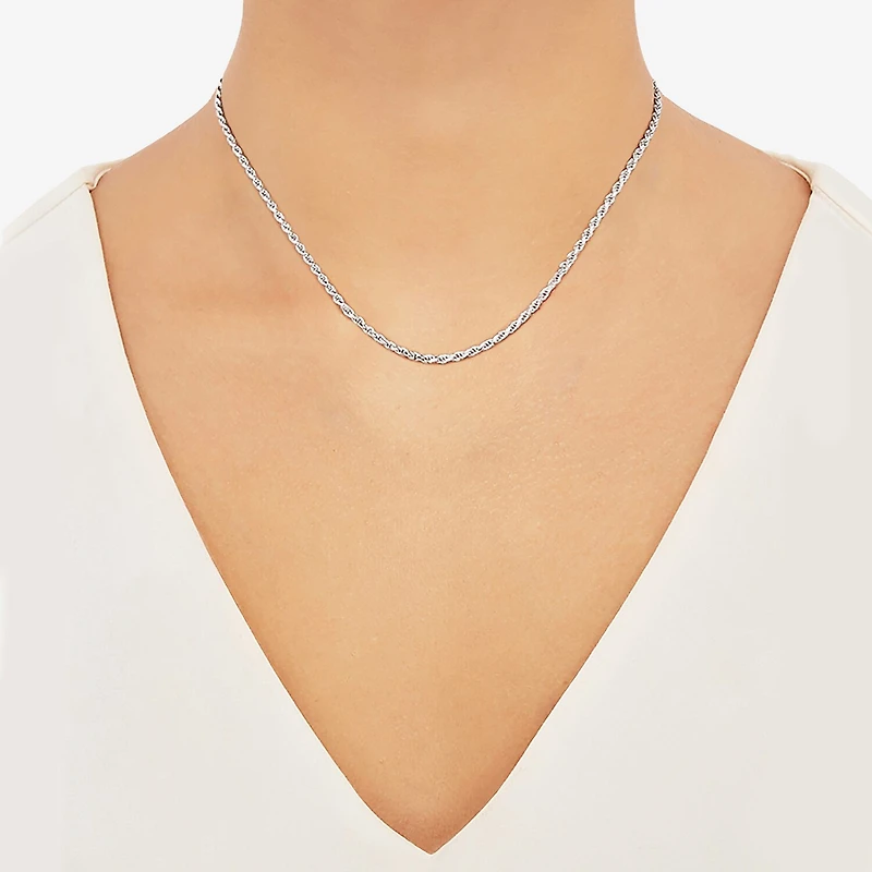 Womens Sterling Silver Inch Rope Chain Necklace