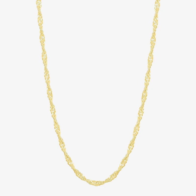 Womens 18K Gold Over Silver 24 Inch Singapore Chain Necklace