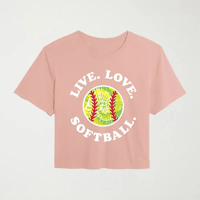 Live Love Softball Womens Juniors Crew Neck Short Sleeve Classic Fit Graphic T-Shirt