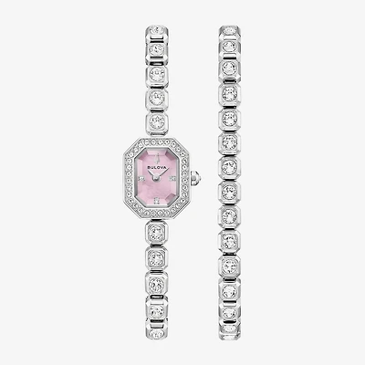Bulova Box Set Bul Crystal Womens Silver Tone Stainless Steel 2-pc. Watch Boxed Set 96x168