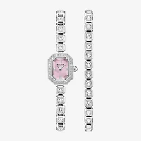 Bulova Box Set Bul Crystal Womens Silver Tone Stainless Steel 2-pc. Watch Boxed Set 96x168