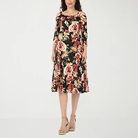 White Mark Maternity Womens Midi Scoop Neck 3/4 Sleeve Cold Shoulder Maxi Dress