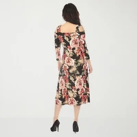 White Mark Maternity Womens Midi Scoop Neck 3/4 Sleeve Cold Shoulder Maxi Dress