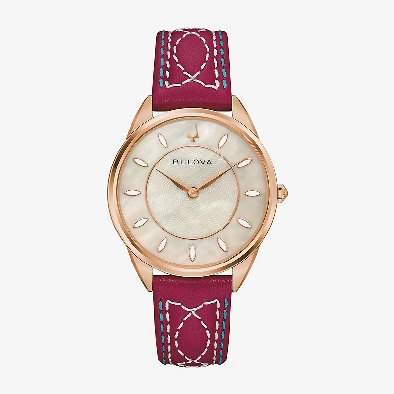 Bulova Sutton Womens Red Leather Strap Watch 97l204