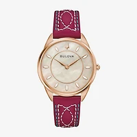 Bulova Sutton Womens Red Leather Strap Watch 97l204