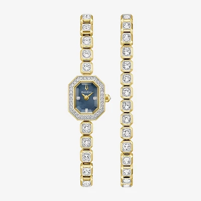 Bulova Box Set Bul Crystal Womens Gold Tone Stainless Steel 2-pc. Watch Boxed Set 98x143
