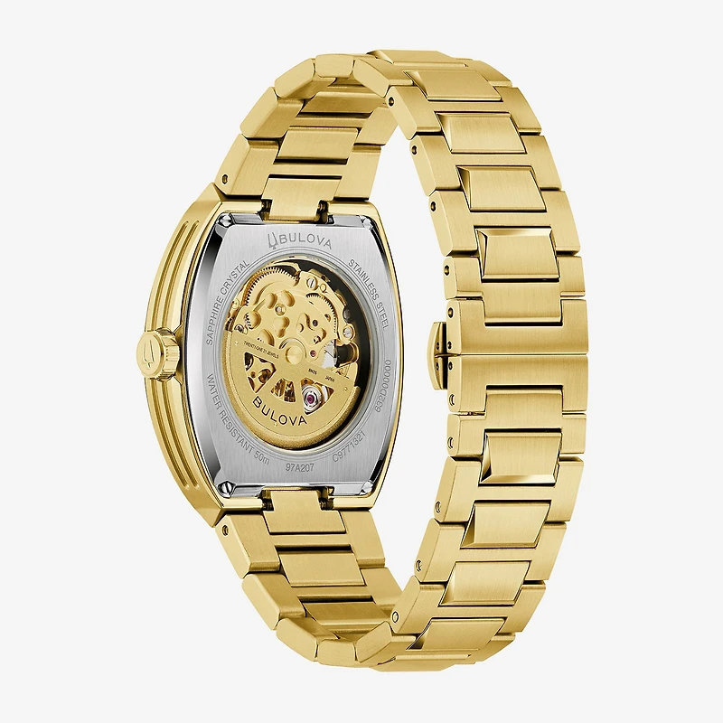 Bulova Maquina Mens Automatic Gold Tone Stainless Steel Bracelet Watch 97a207