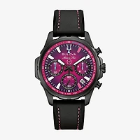 Bulova Series B Lp Mens Chronograph Black Stainless Steel Leather Strap Watch 98b476