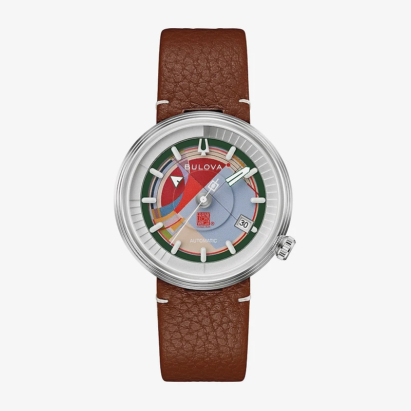 Bulova David And Gladys Wright House Mens Automatic Brown Leather Strap Watch 96b486