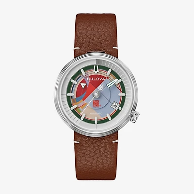 Bulova David And Gladys Wright House Mens Automatic Brown Leather Strap Watch 96b486