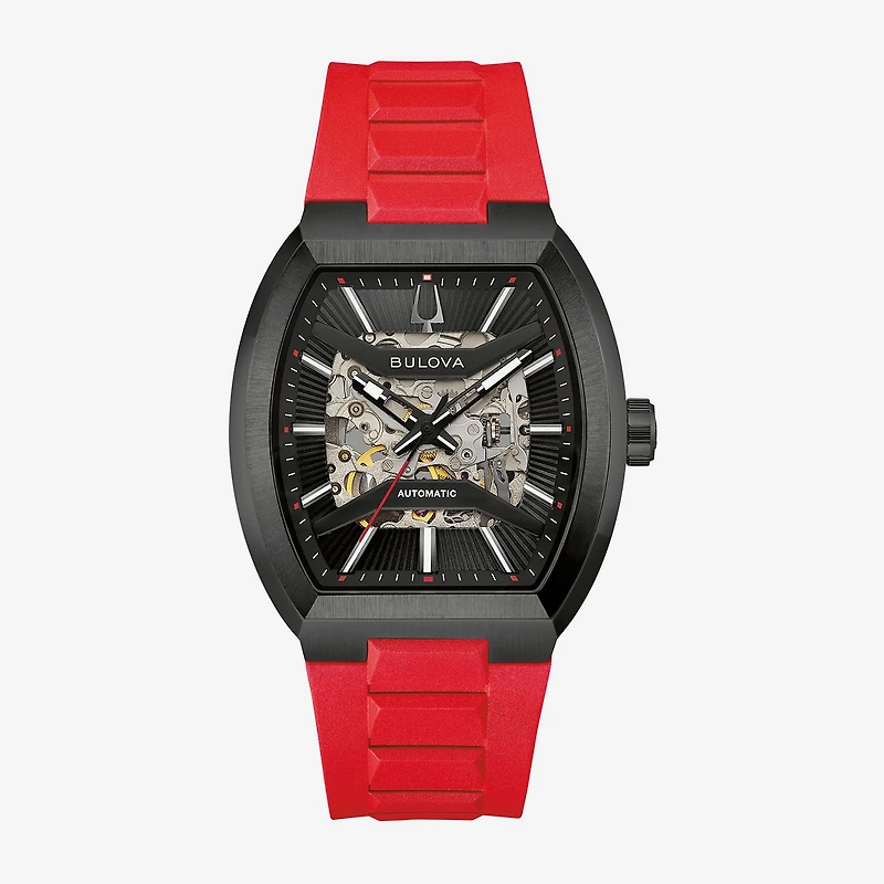 Bulova Maquina Mens Automatic Red Strap Watch 98a341