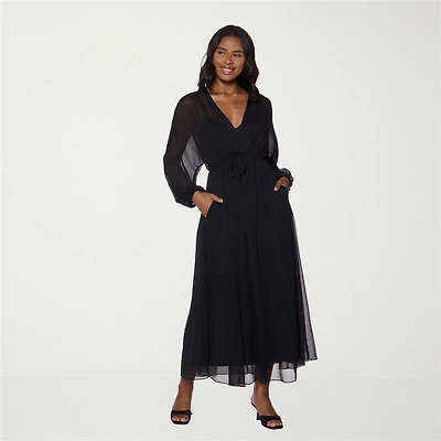 Premier Amour Womens V Neck Long Sleeve Puffed Maxi Dress