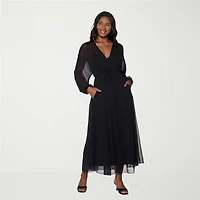 Premier Amour Womens V Neck Long Sleeve Puffed Chiffon Maxi Dress