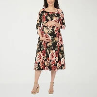 White Mark Maternity Womens Midi Scoop Neck 3/4 Sleeve Cold Shoulder Maxi Dress