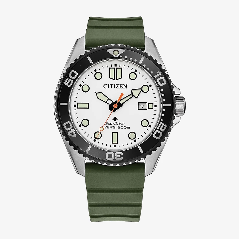 Citizen Dive 3 Mens Green Strap Watch Bn0265-00a