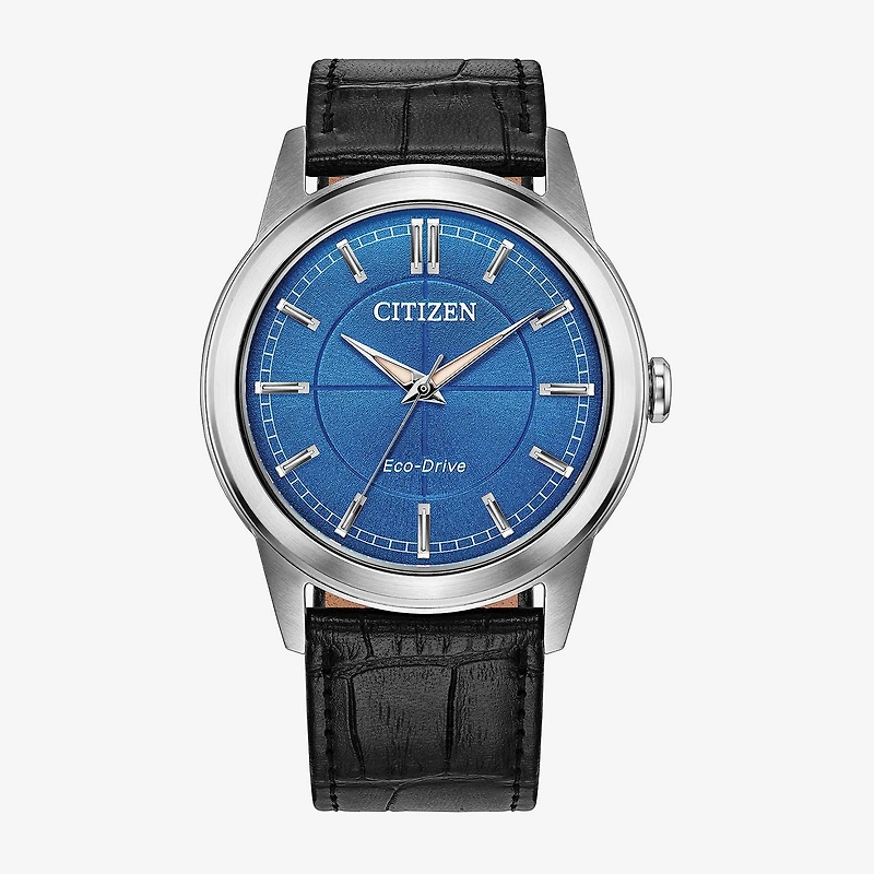 Citizen Rolan Unisex Adult Black Leather Strap Watch Fe7130-01l