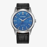 Citizen Rolan Unisex Adult Black Leather Strap Watch Fe7130-01l