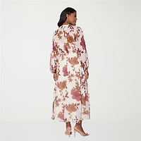 Premier Amour Womens V Neck Long Sleeve Puffed Chiffon Maxi Dress
