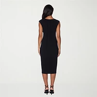 Premier Amour Womens Midi Crew Neck Sleeveless Sheath Dress
