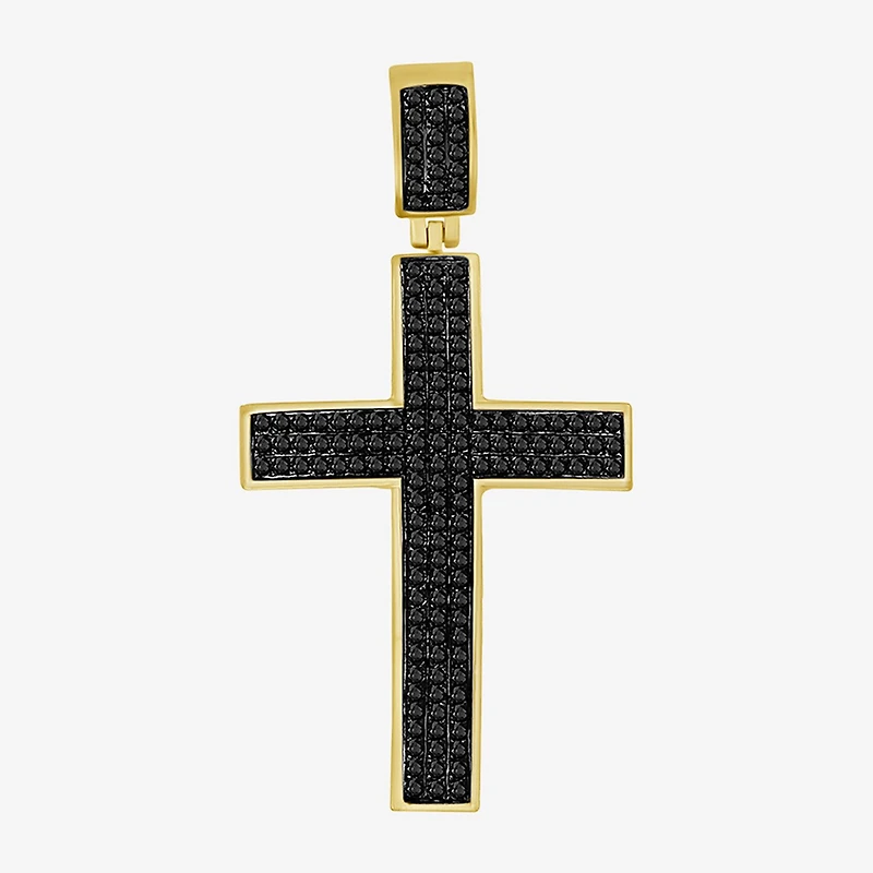 Cross (Black / I3) Mens 1/2 CT. T.W. Natural Black Diamond 10K Gold Over Silver Cross Pendant