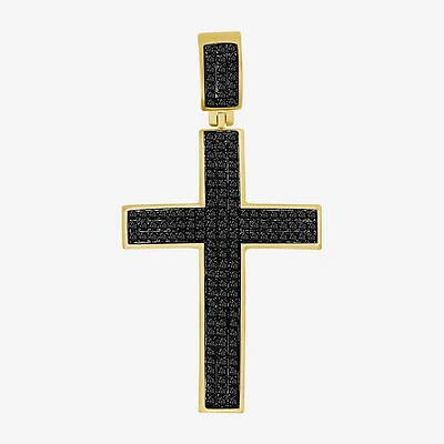 Cross (Black / I3) Mens 1/2 CT. T.W. Natural Black Diamond 10K Gold Over Silver Cross Pendant