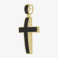 Cross (Black / I3) Mens 1/2 CT. T.W. Natural Black Diamond 10K Gold Over Silver Cross Pendant
