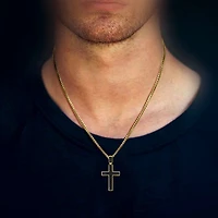 Cross (Black / I3) Mens 1/2 CT. T.W. Natural Black Diamond 10K Gold Over Silver Cross Pendant