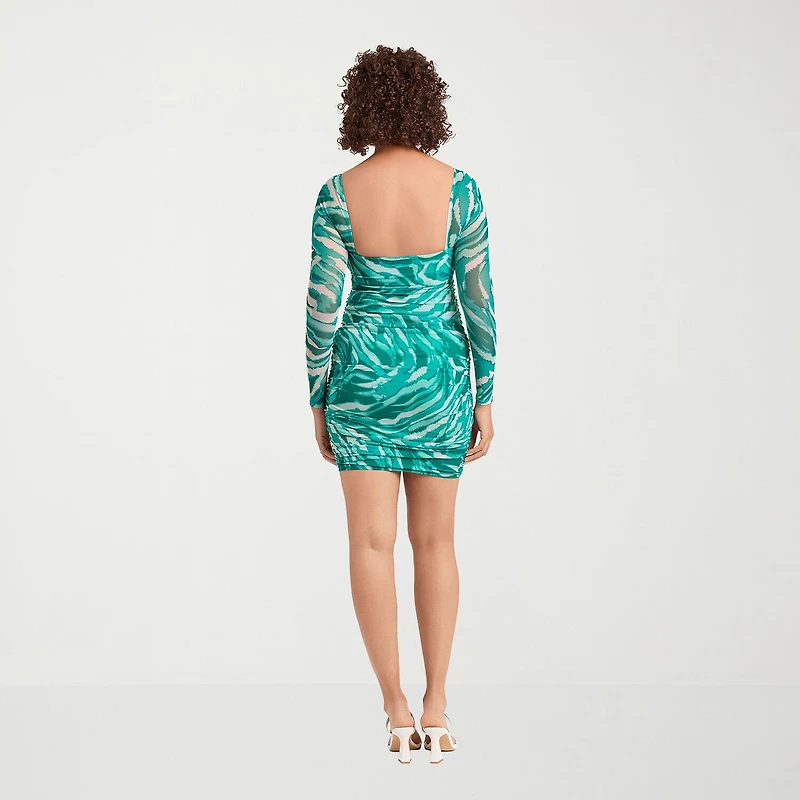 S3 Apparel Shapewear Womens Sweetheart Neck Long Sleeve Fitted Leopard Bodycon Dress