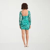S3 Apparel Shapewear Womens Sweetheart Neck Long Sleeve Fitted Leopard Bodycon Dress