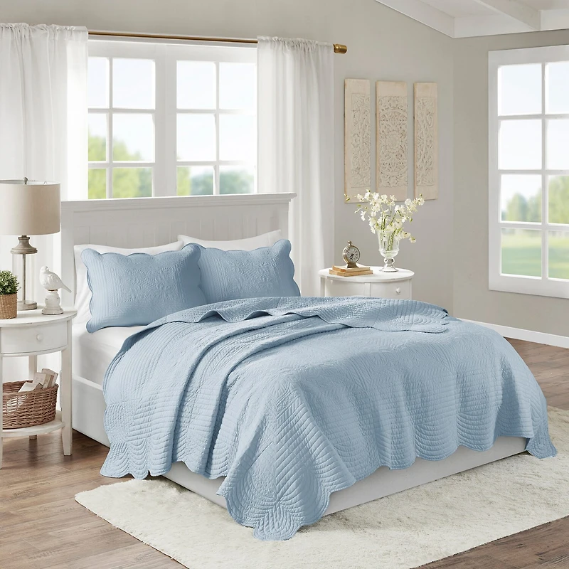 Madison Park Marino 3-Pc Reversible Scalloped Edge Quilt Set