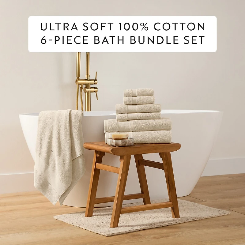 Casual Comfort Essential 6-Piece 100% Cotton Ultra Soft Bath Towel Sets