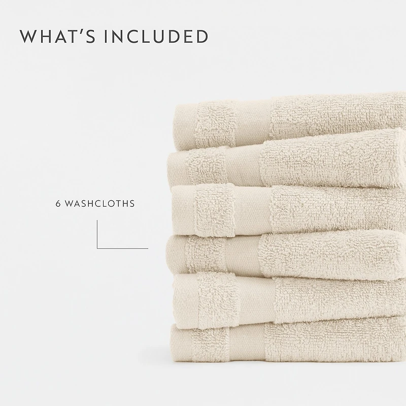 Casual Comfort Essential 6-Piece 100% Cotton Ultra Soft Washcloth Towel Set