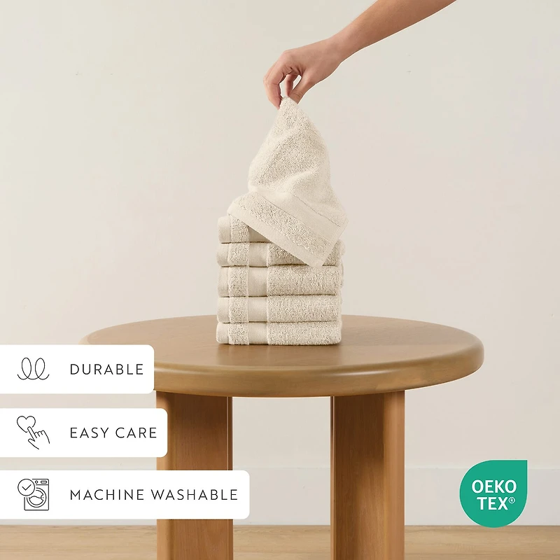 Casual Comfort Essential 6-Piece 100% Cotton Ultra Soft Washcloth Towel Set